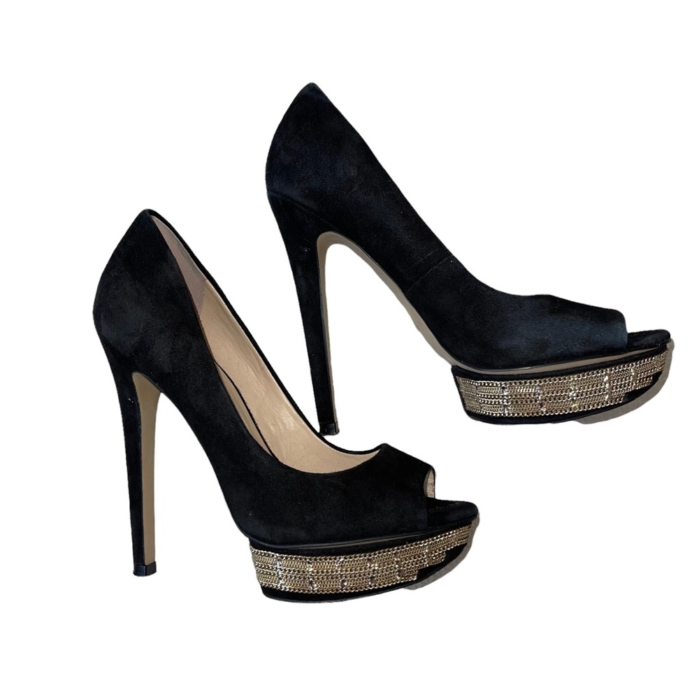 Boutique 9 Peep-Toe Black Suede Pumps